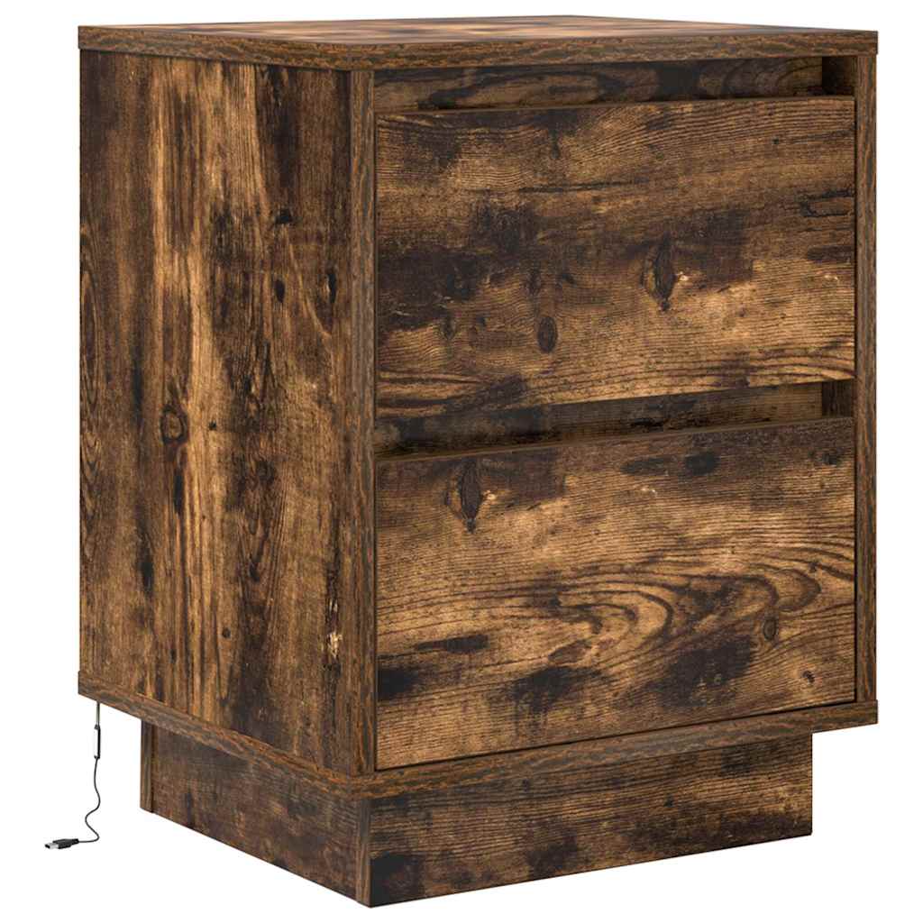 vidaXL Table de chevet avec lumières LED chêne fumé 38x34x50 cm