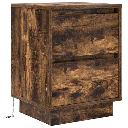 vidaXL Table de chevet avec lumières LED chêne fumé 38x34x50 cm
