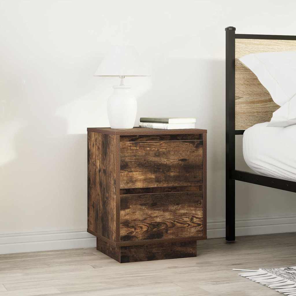 vidaXL Table de chevet avec lumières LED chêne fumé 38x34x50 cm