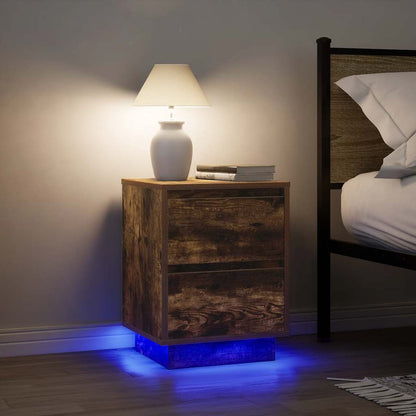 vidaXL Table de chevet avec lumières LED chêne fumé 38x34x50 cm