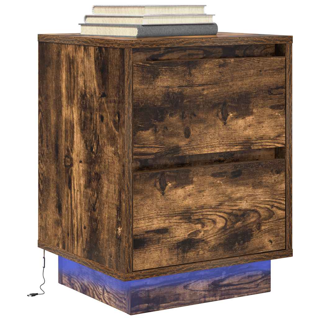 vidaXL Table de chevet avec lumières LED chêne fumé 38x34x50 cm