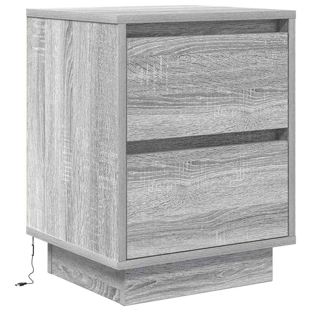 vidaXL Nachttisch mit LED-Leuchten Grau Sonoma 38x34x50 cm
