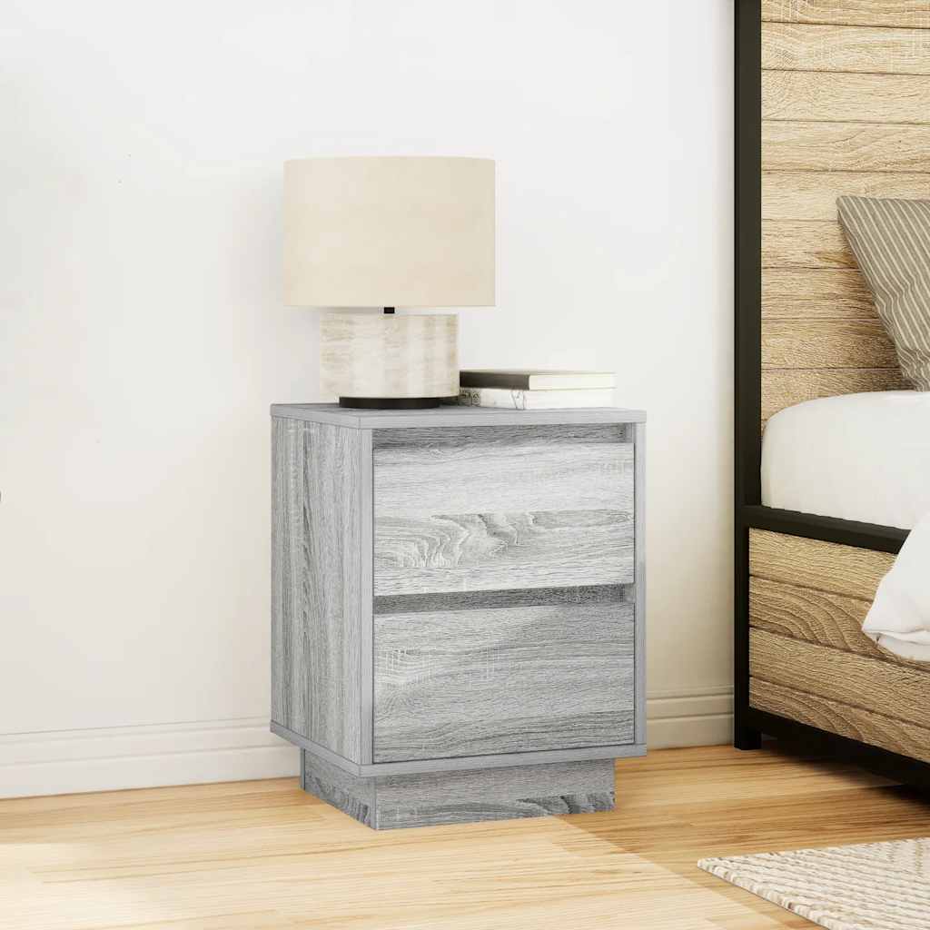 vidaXL Nachttisch mit LED-Leuchten Grau Sonoma 38x34x50 cm