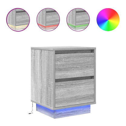 vidaXL Nachttische mit LED-Leuchten 2 Stk. Grau Sonoma 38x34x50 cm