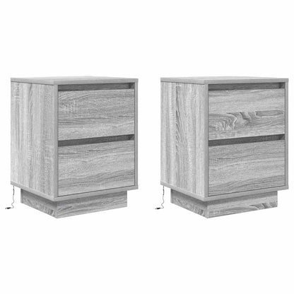 vidaXL Nachttische mit LED-Leuchten 2 Stk. Grau Sonoma 38x34x50 cm