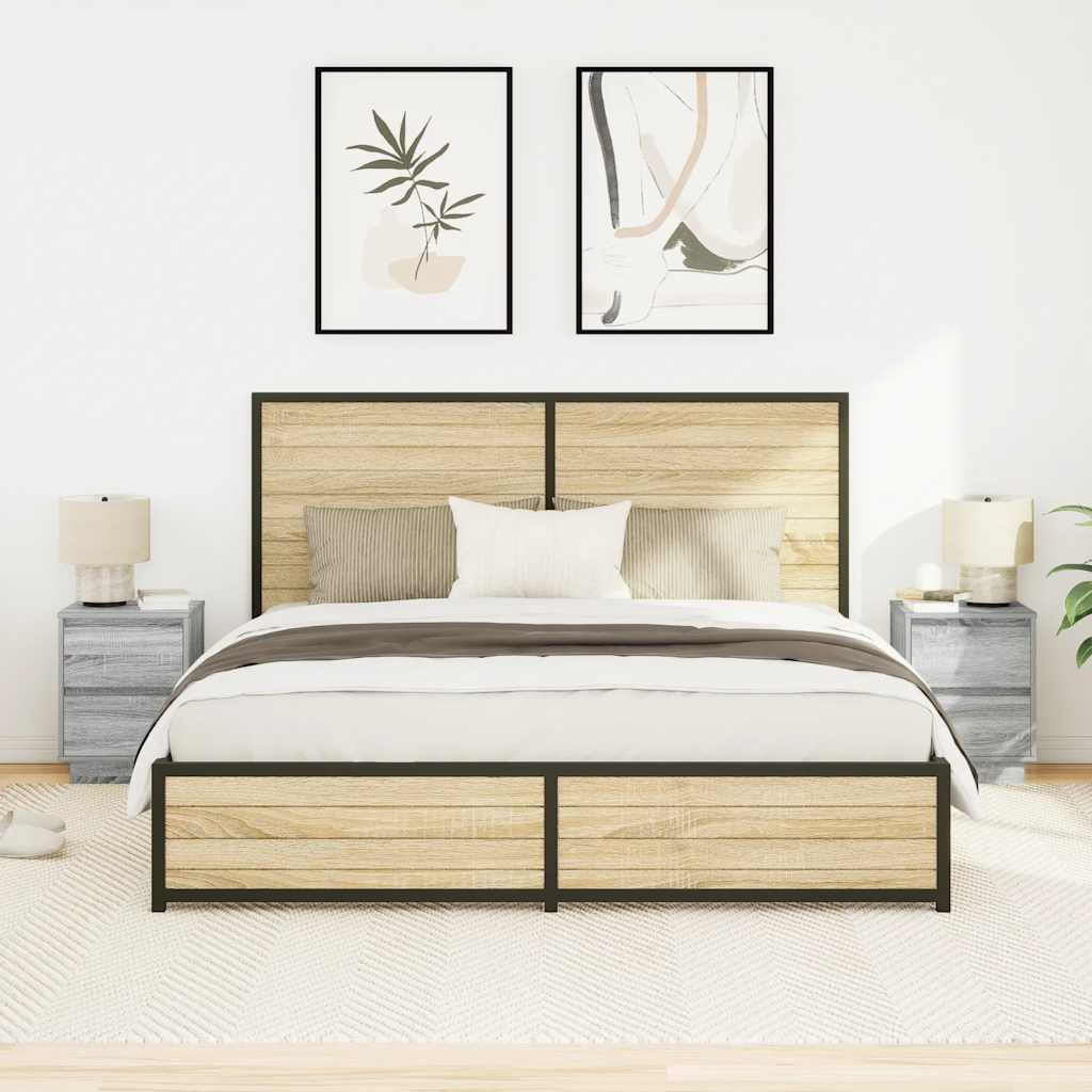 vidaXL Nachttische mit LED-Leuchten 2 Stk. Grau Sonoma 38x34x50 cm