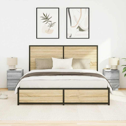 vidaXL Nachttische mit LED-Leuchten 2 Stk. Grau Sonoma 38x34x50 cm