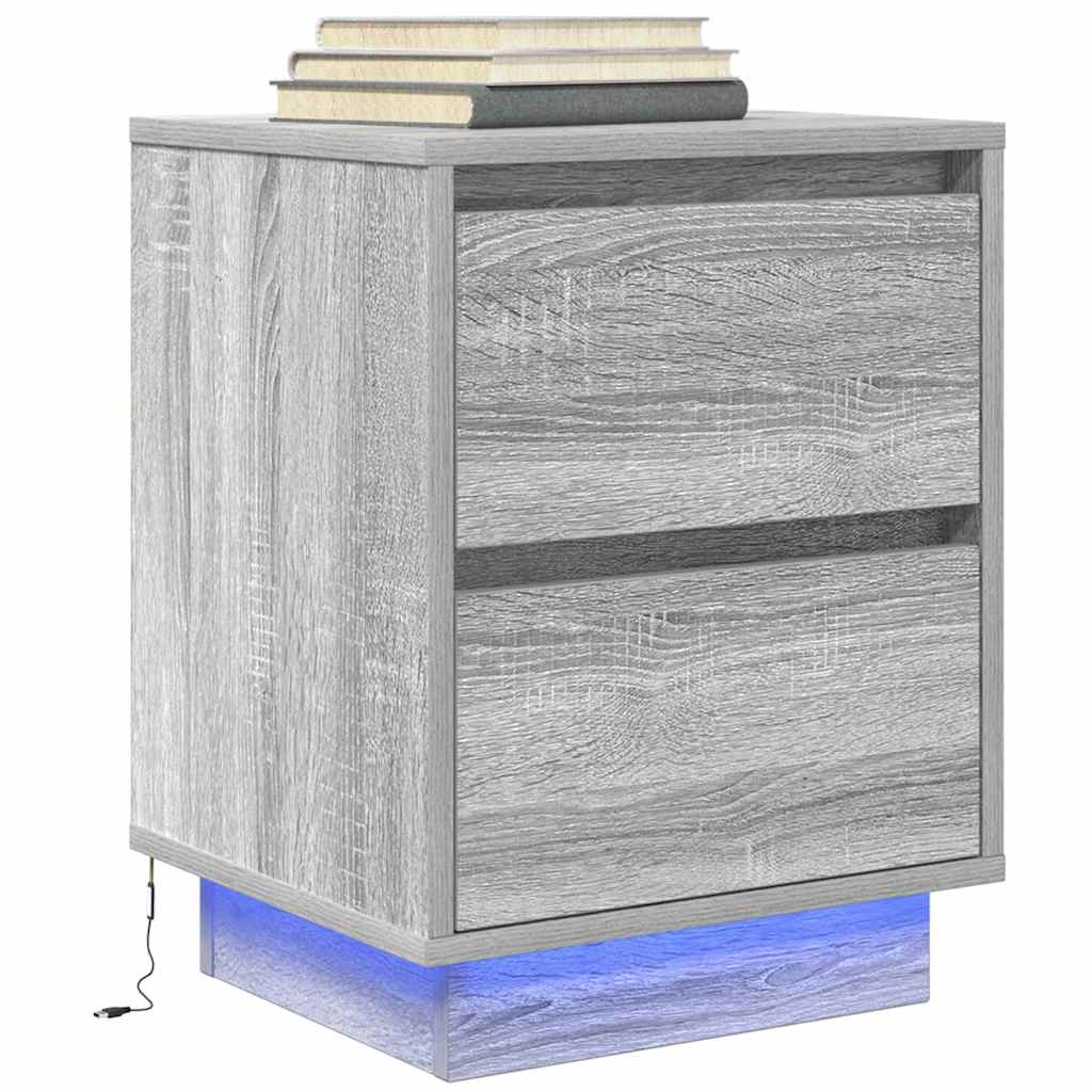 vidaXL Nachttische mit LED-Leuchten 2 Stk. Grau Sonoma 38x34x50 cm