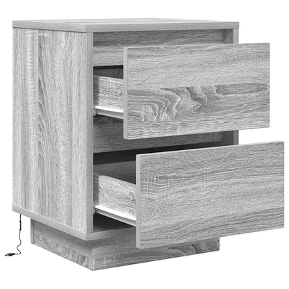 vidaXL Nachttische mit LED-Leuchten 2 Stk. Grau Sonoma 38x34x50 cm