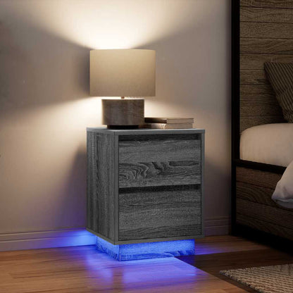 vidaXL Nachttische mit LED-Leuchten 2 Stk. Grau Sonoma 38x34x50 cm