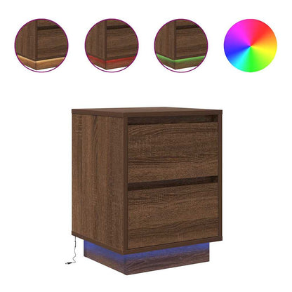 vidaXL Nachttisch mit LED-Leuchten Braun Eichen-Optik 38x34x50 cm