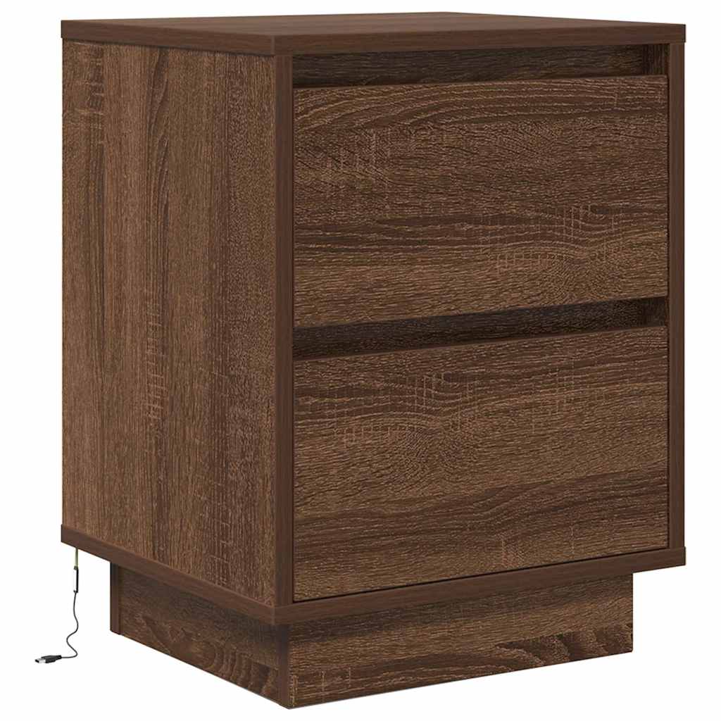 vidaXL Nachttisch mit LED-Leuchten Braun Eichen-Optik 38x34x50 cm