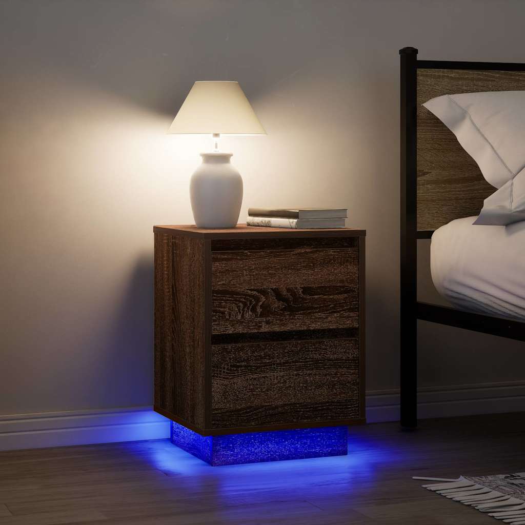 vidaXL Nachttisch mit LED-Leuchten Braun Eichen-Optik 38x34x50 cm