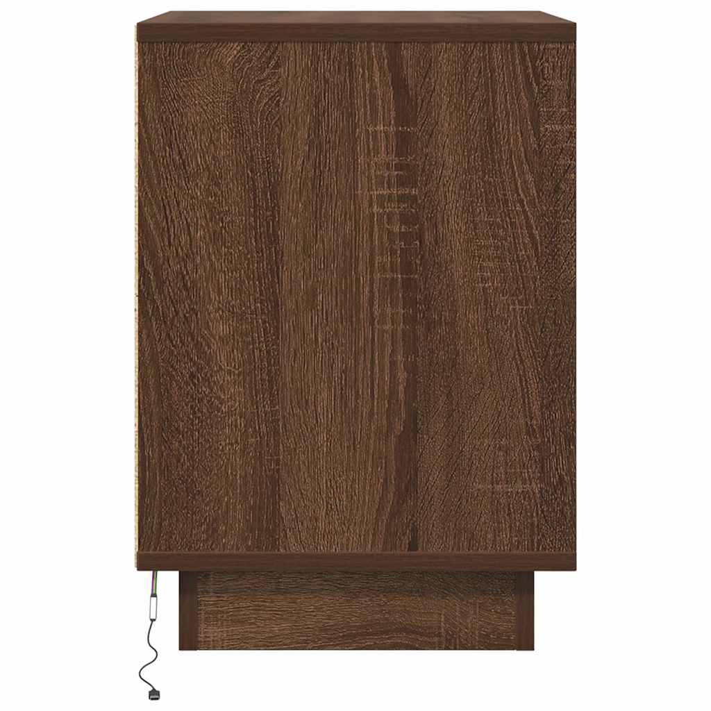 vidaXL Nachttisch mit LED-Leuchten Braun Eichen-Optik 38x34x50 cm