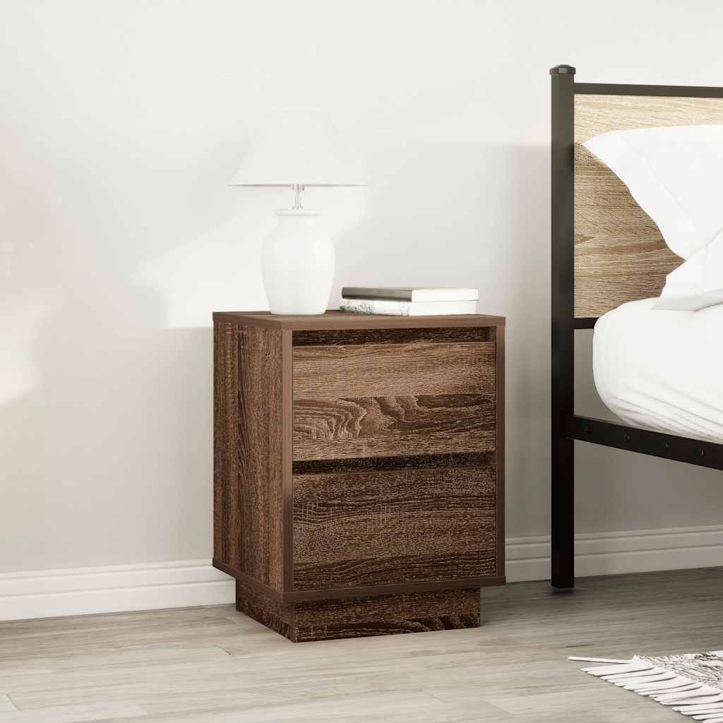 vidaXL Nachttische mit LED-Leuchten 2 Stk. Braun Eichen-Optik