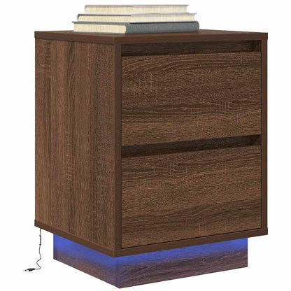 vidaXL Nachttische mit LED-Leuchten 2 Stk. Braun Eichen-Optik