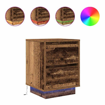vidaXL Nachttisch mit LED-Leuchten Altholz-Optik 38x34x50 cm