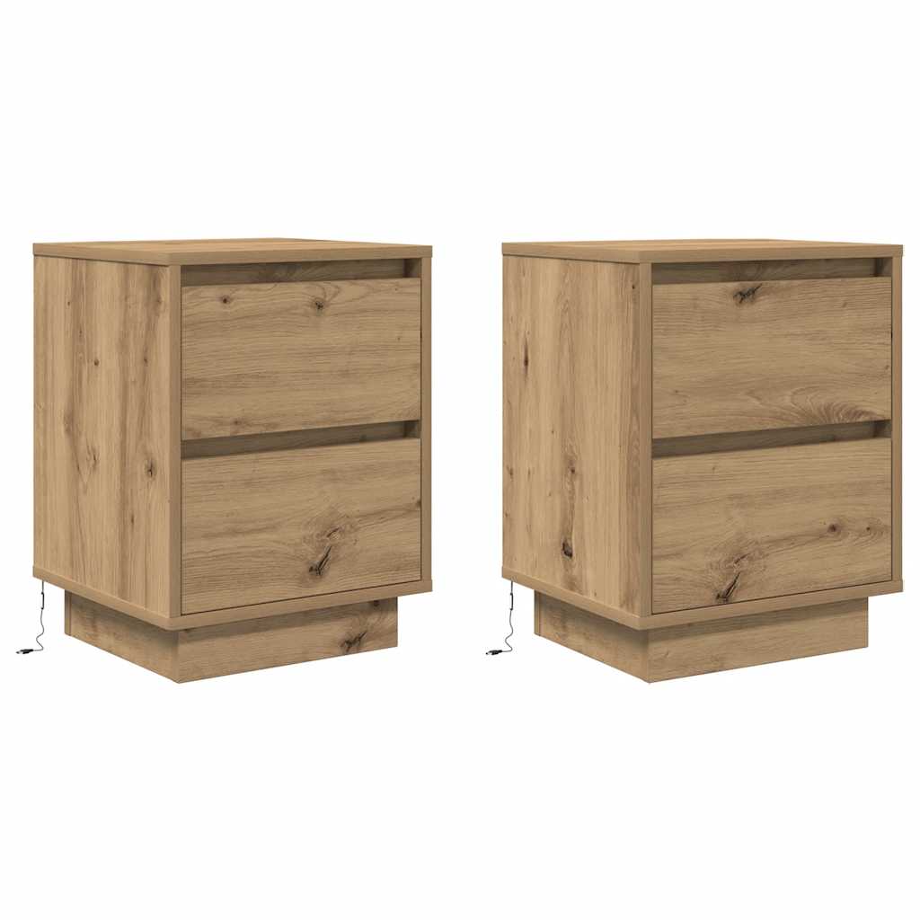 vidaXL Tables de chevet avec lumières LED 2 pcs Chêne artisan 38x34x50 cm