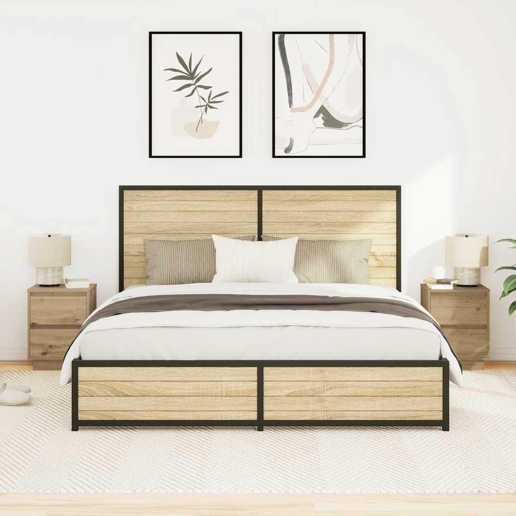 vidaXL Tables de chevet avec lumières LED 2 pcs Chêne artisan 38x34x50 cm