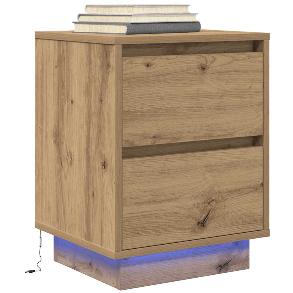 vidaXL Tables de chevet avec lumières LED 2 pcs Chêne artisan 38x34x50 cm