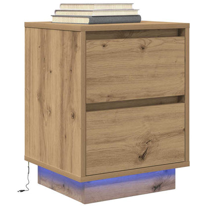 vidaXL Tables de chevet avec lumières LED 2 pcs Chêne artisan 38x34x50 cm
