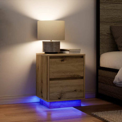 vidaXL Tables de chevet avec lumières LED 2 pcs Chêne artisan 38x34x50 cm
