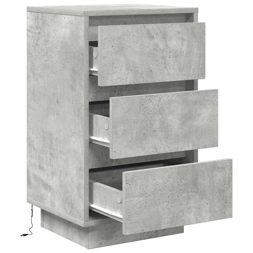vidaXL Nachttisch mit LED-Leuchten Betongrau 38x34x65 cm