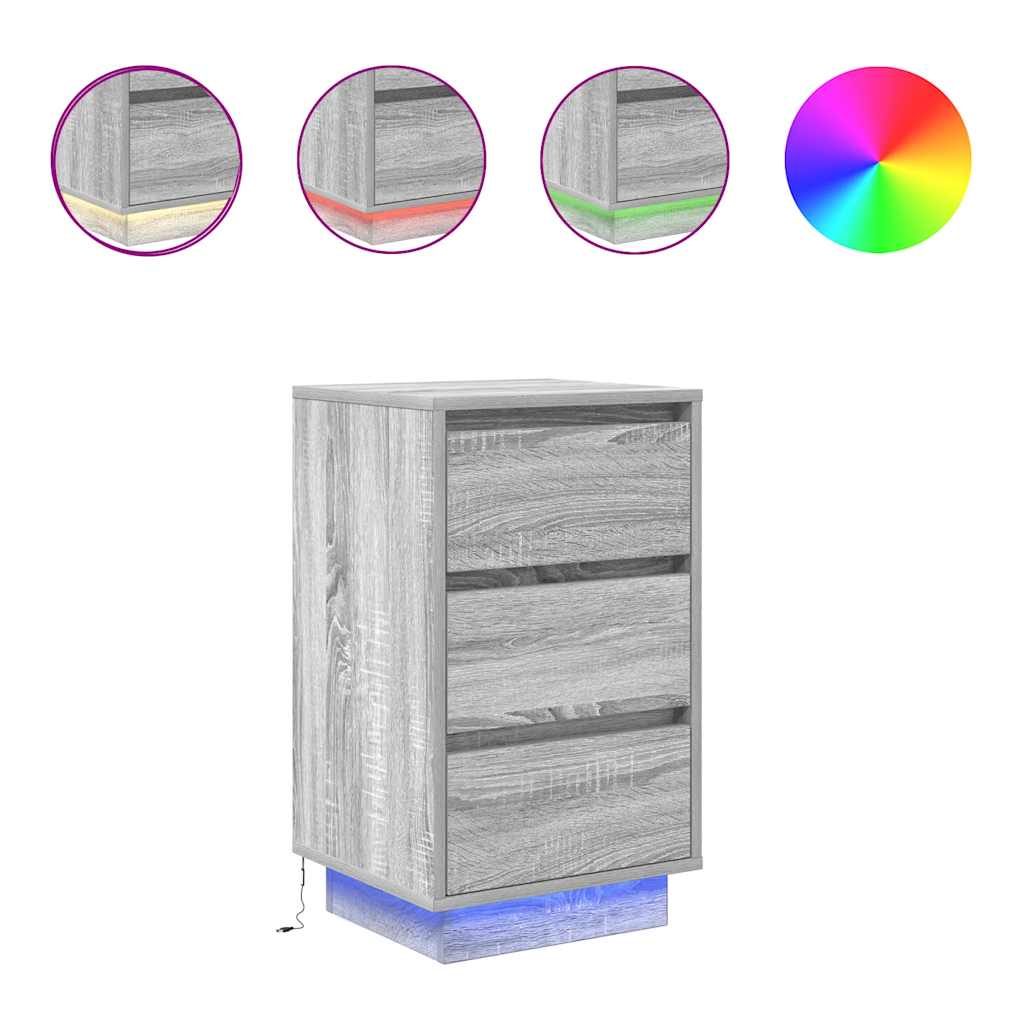 vidaXL Nachttisch mit LED-Leuchten Grau Sonoma 38x34x65 cm