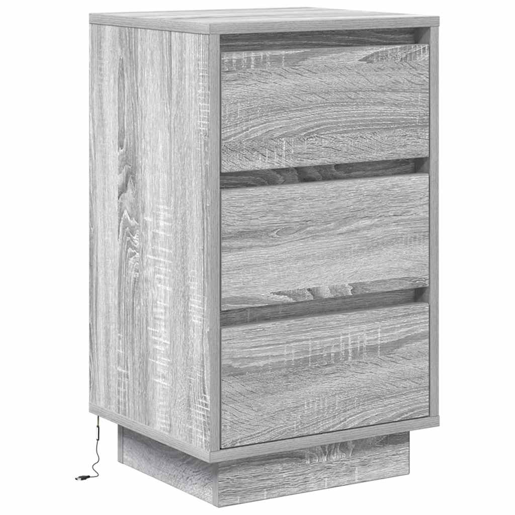 vidaXL Nachttisch mit LED-Leuchten Grau Sonoma 38x34x65 cm