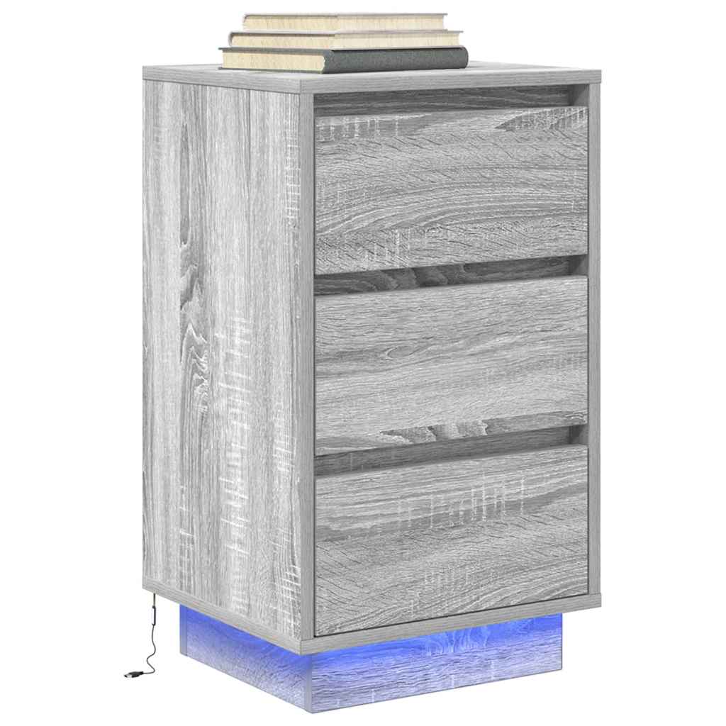 vidaXL Nachttisch mit LED-Leuchten Grau Sonoma 38x34x65 cm
