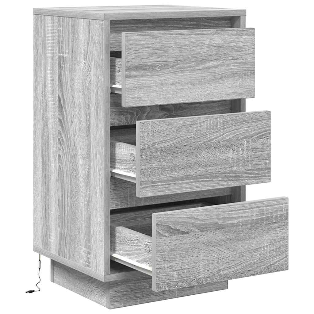 vidaXL Nachttisch mit LED-Leuchten Grau Sonoma 38x34x65 cm
