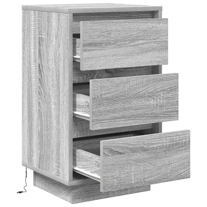 vidaXL Nachttisch mit LED-Leuchten Grau Sonoma 38x34x65 cm
