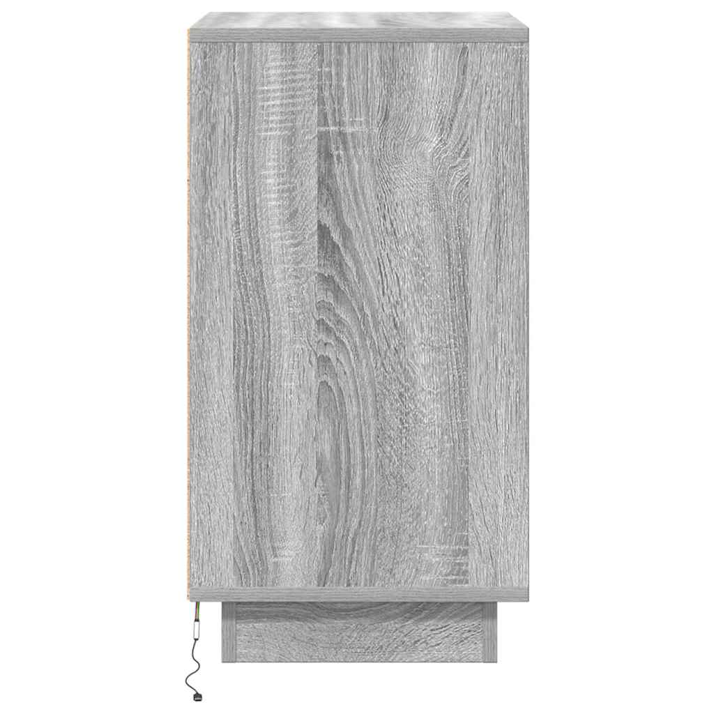 vidaXL Nachttisch mit LED-Leuchten Grau Sonoma 38x34x65 cm