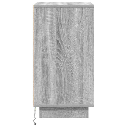 vidaXL Nachttisch mit LED-Leuchten Grau Sonoma 38x34x65 cm