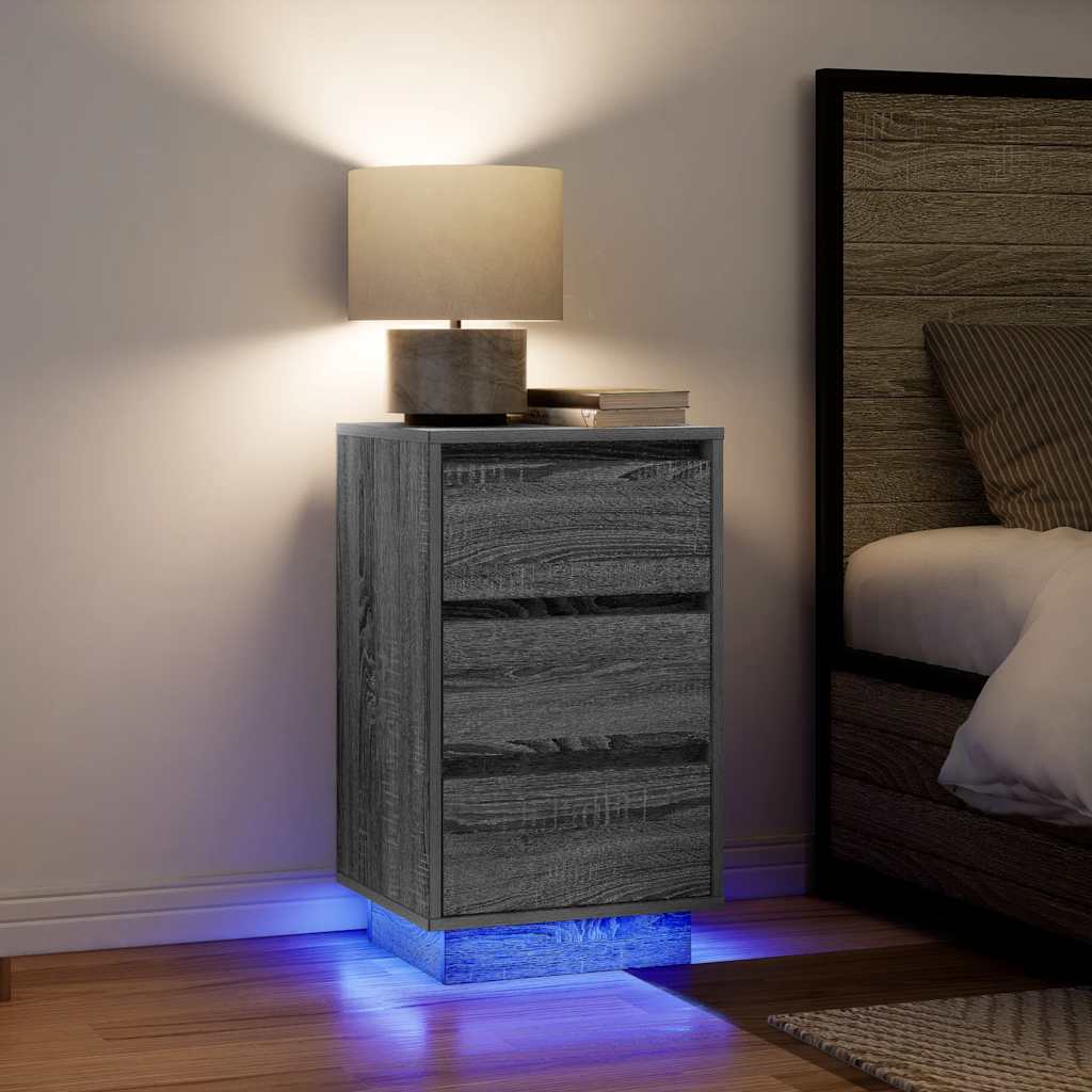 vidaXL Nachttisch mit LED-Leuchten Grau Sonoma 38x34x65 cm