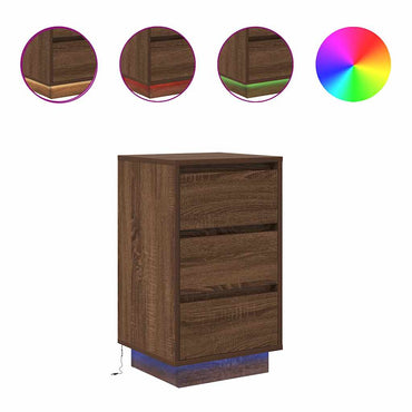 vidaXL Nachttisch mit LED-Leuchten Braun Eichen-Optik 38x34x65 cm