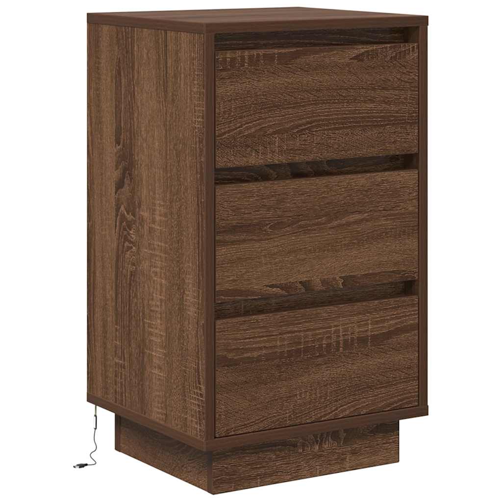 vidaXL Nachttisch mit LED-Leuchten Braun Eichen-Optik 38x34x65 cm