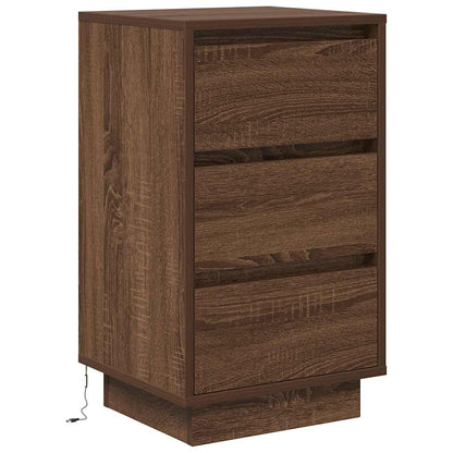 vidaXL Nachttisch mit LED-Leuchten Braun Eichen-Optik 38x34x65 cm