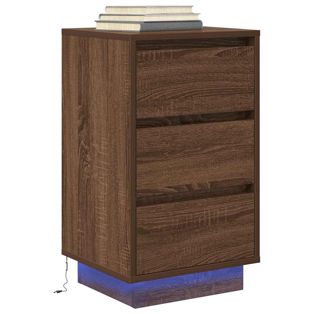vidaXL Nachttisch mit LED-Leuchten Braun Eichen-Optik 38x34x65 cm
