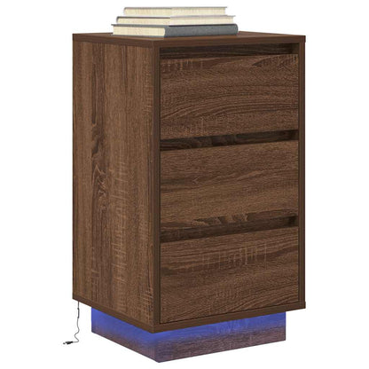 vidaXL Nachttisch mit LED-Leuchten Braun Eichen-Optik 38x34x65 cm