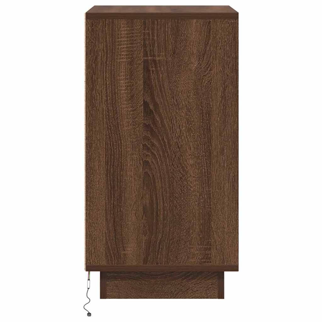 vidaXL Nachttisch mit LED-Leuchten Braun Eichen-Optik 38x34x65 cm