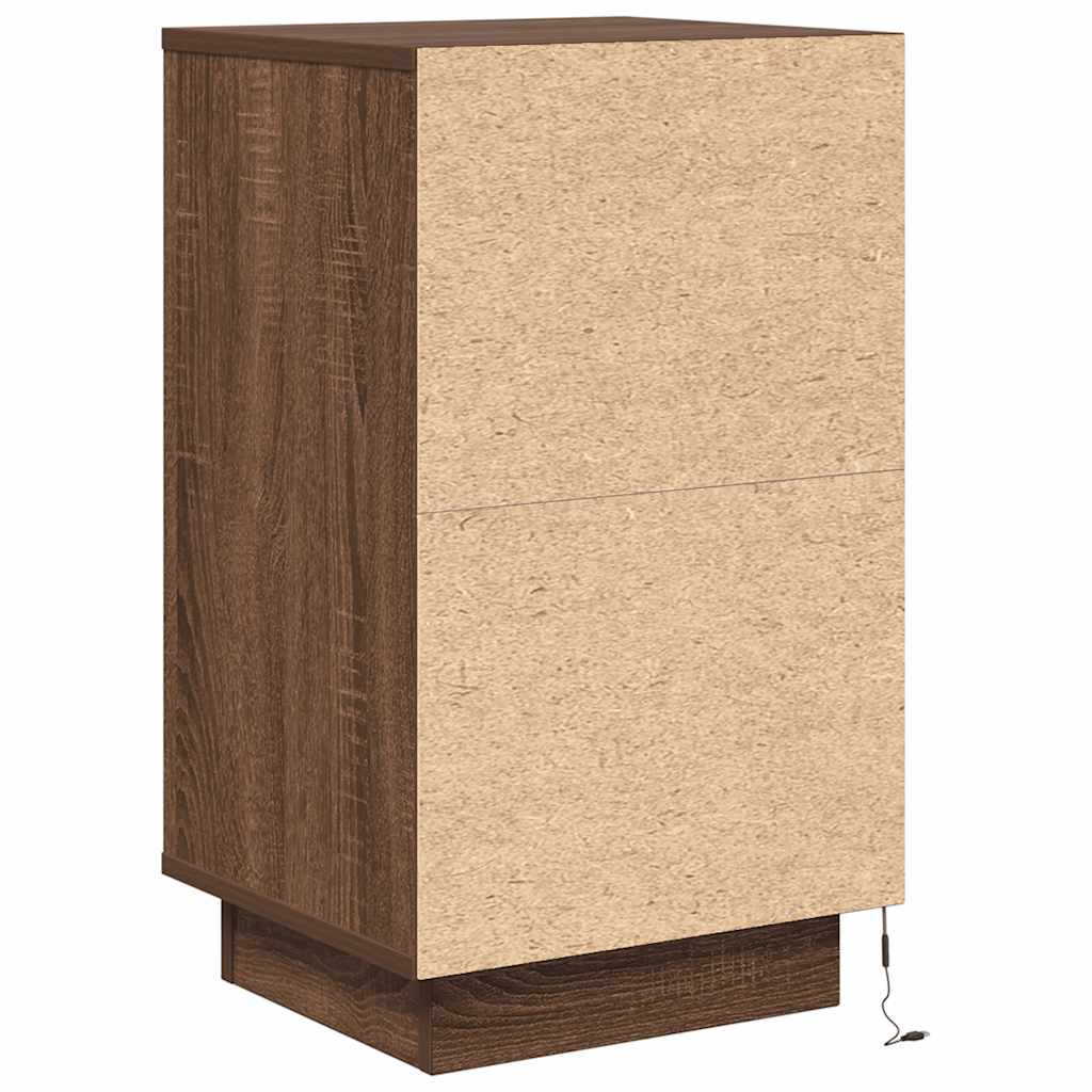 vidaXL Nachttisch mit LED-Leuchten Braun Eichen-Optik 38x34x65 cm