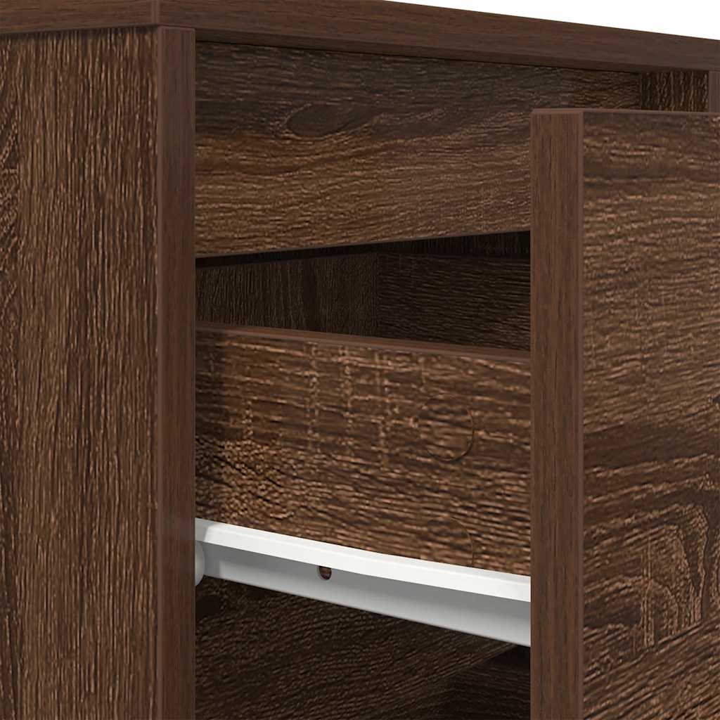 vidaXL Nachttisch mit LED-Leuchten Braun Eichen-Optik 38x34x65 cm