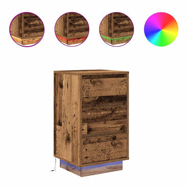 vidaXL Nachttisch mit LED-Leuchten Altholz-Optik 38x34x65 cm