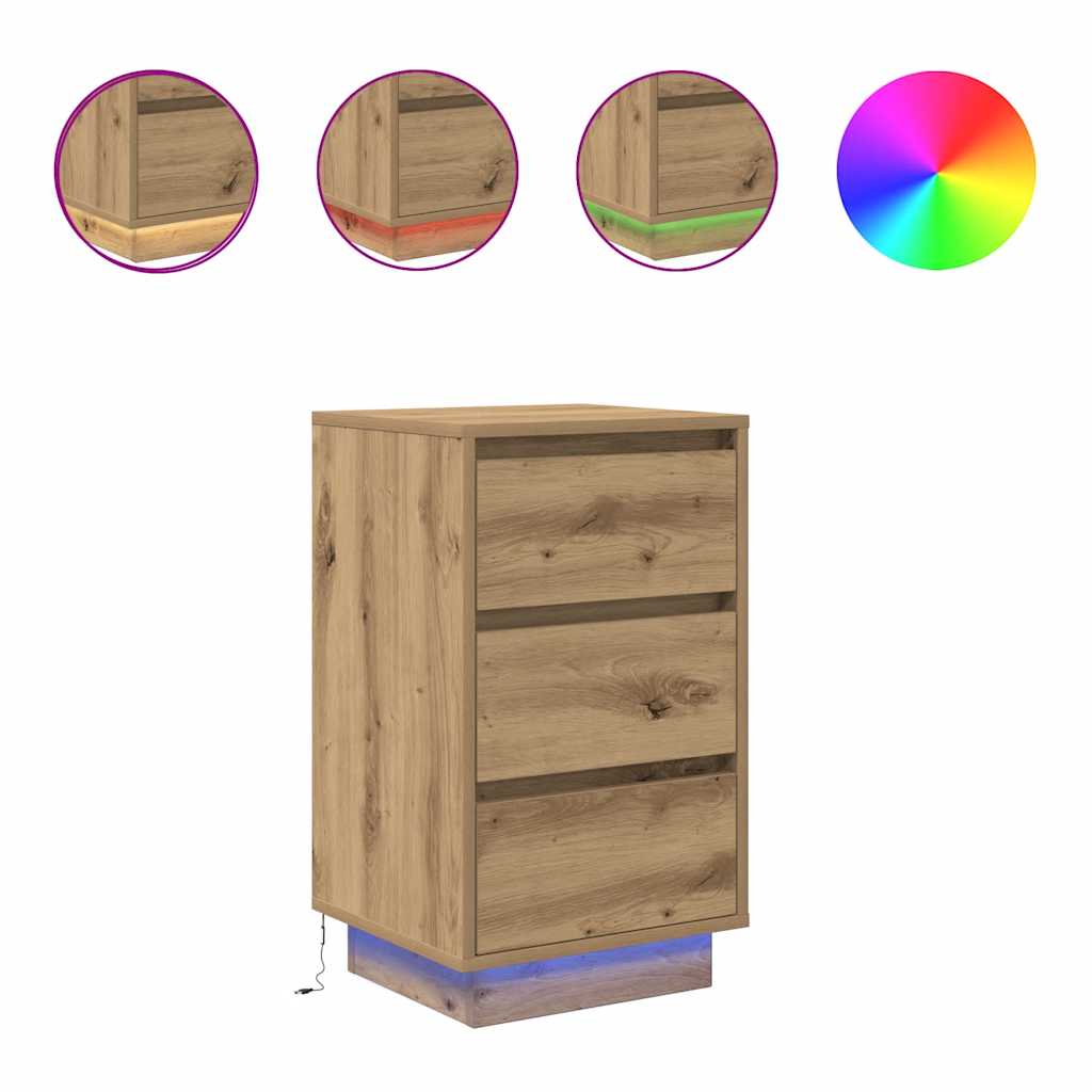 vidaXL Nachttisch mit LED-Leuchten Artisan-Eiche 38x34x65 cm