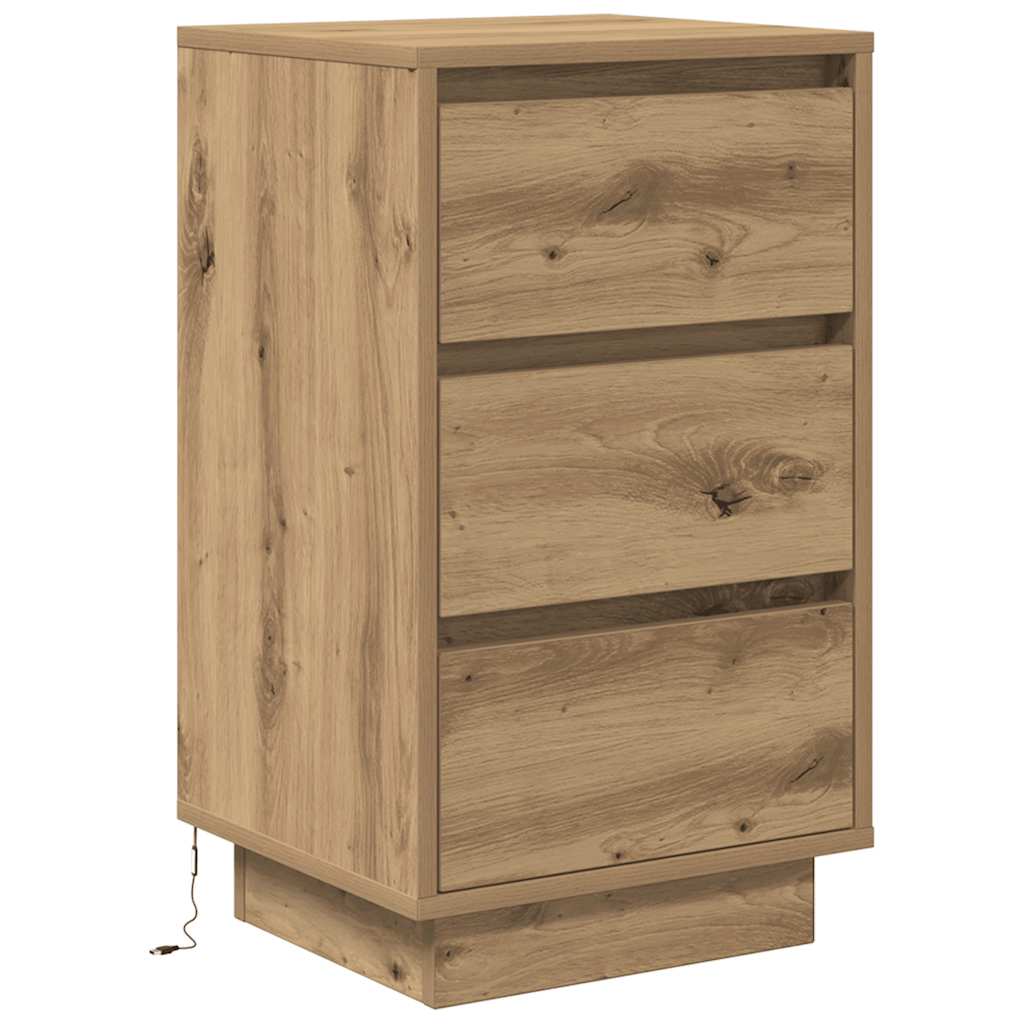 vidaXL Nachttisch mit LED-Leuchten Artisan-Eiche 38x34x65 cm