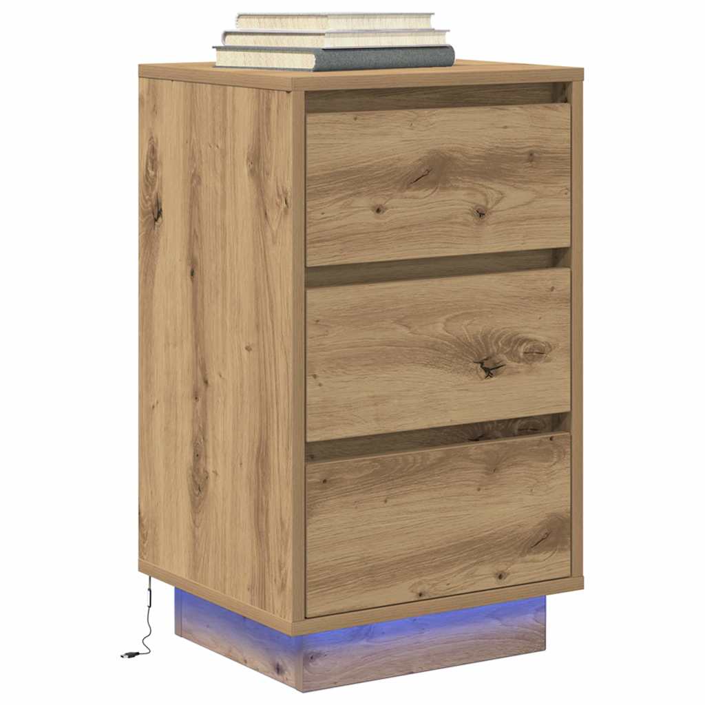 vidaXL Nachttisch mit LED-Leuchten Artisan-Eiche 38x34x65 cm