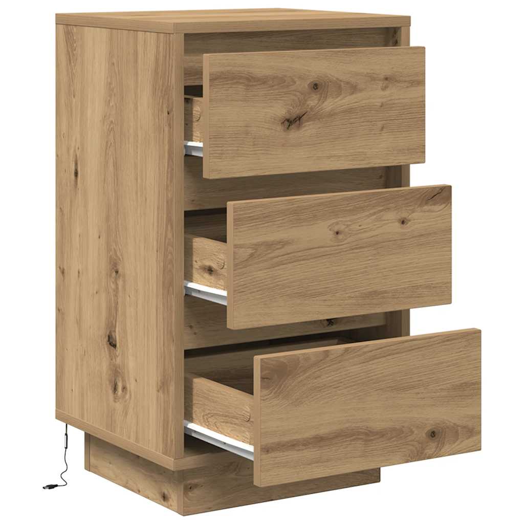 vidaXL Nachttisch mit LED-Leuchten Artisan-Eiche 38x34x65 cm