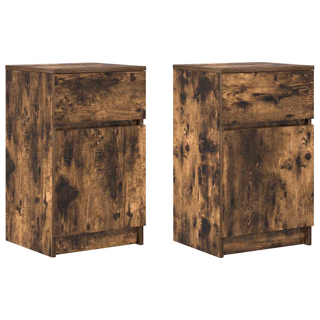 vidaXL Nachttische 2 Stk. Räuchereiche 39x35x65 cm Holzwerkstoff