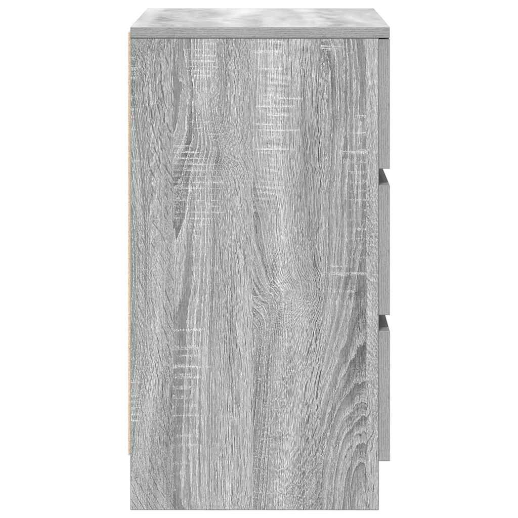 vidaXL Nachttische mit 3 Schubladen 2 Stk. Grau Sonoma 39x35x65 cm